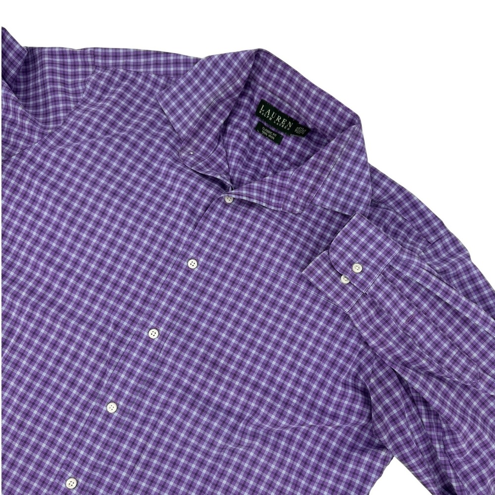 Lauren Ralph Lauren Shirt 16.5 Mens Purple Check Classic Fit Non Iron‎ Dress
